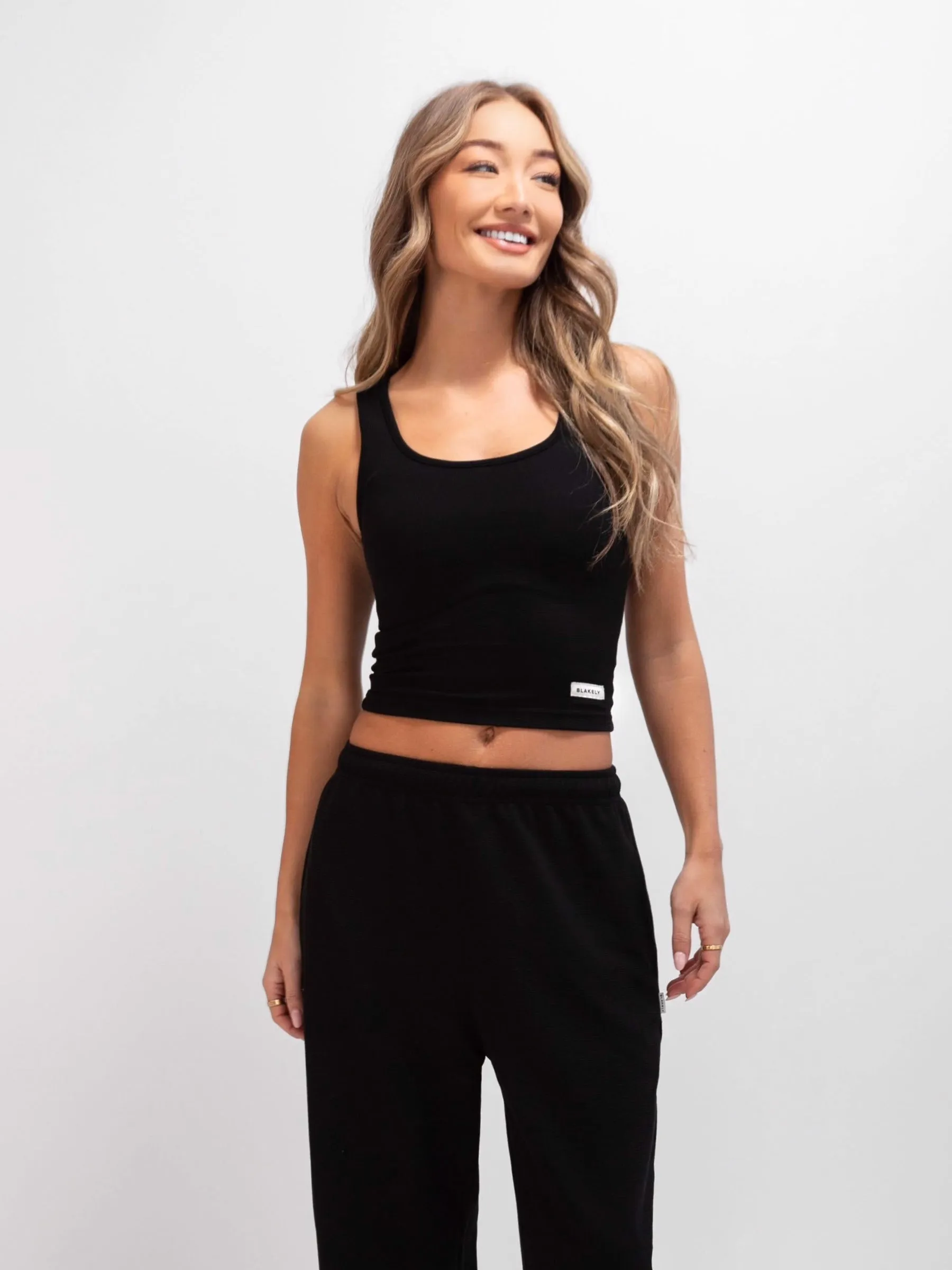 Sustainable Fibers Soft Waffle Vest Top - Black