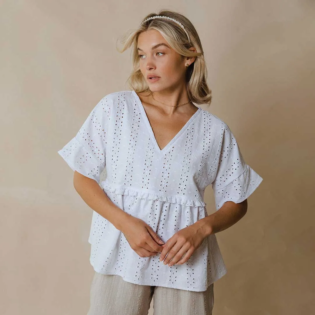 Morning Ease London Edge Baby Doll Blouse, White