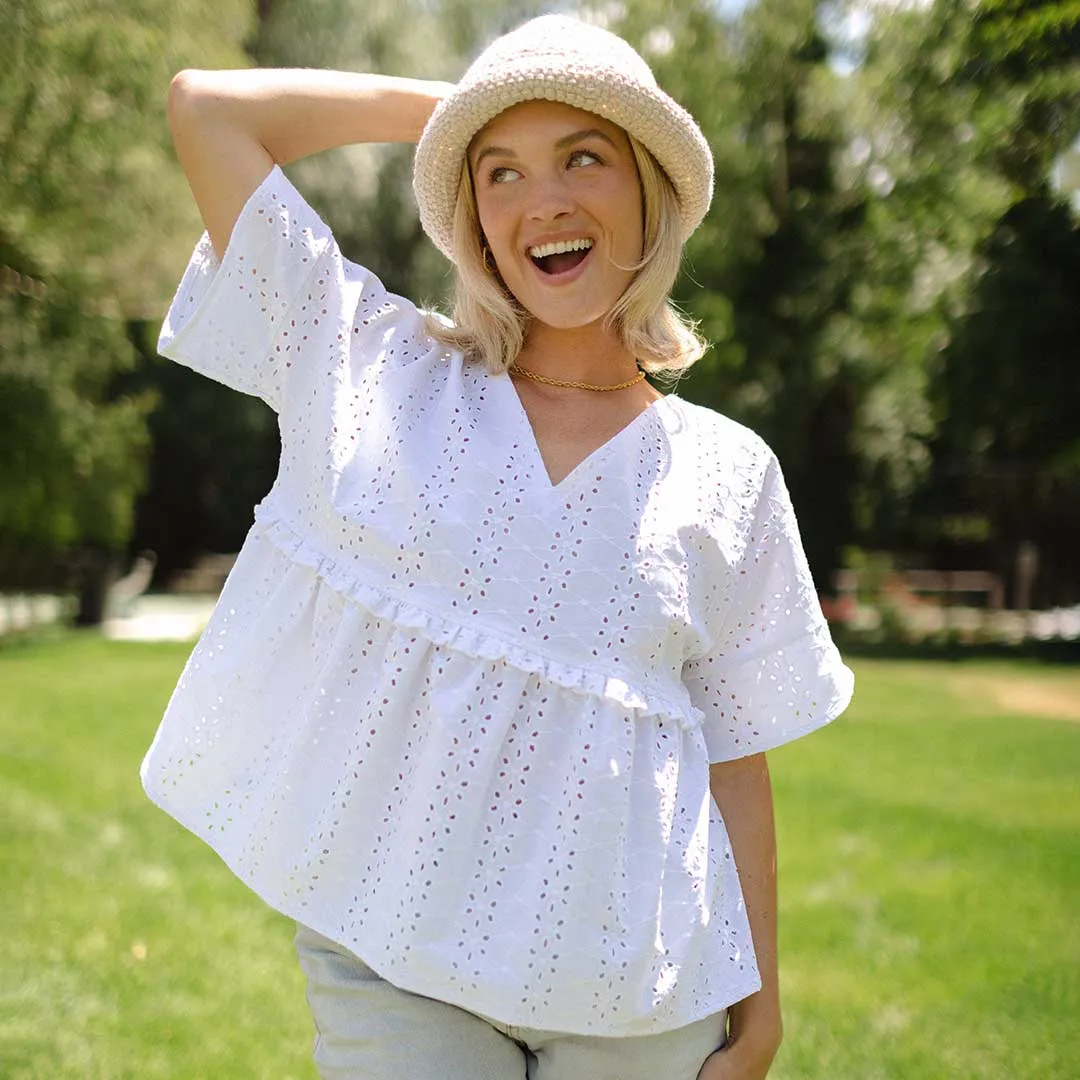 OdorResistant Summer Air Baby Doll Blouse, White