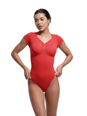 V-Neck Sculpting Tee Bodysuit Relaxed Vivid Clean Slim