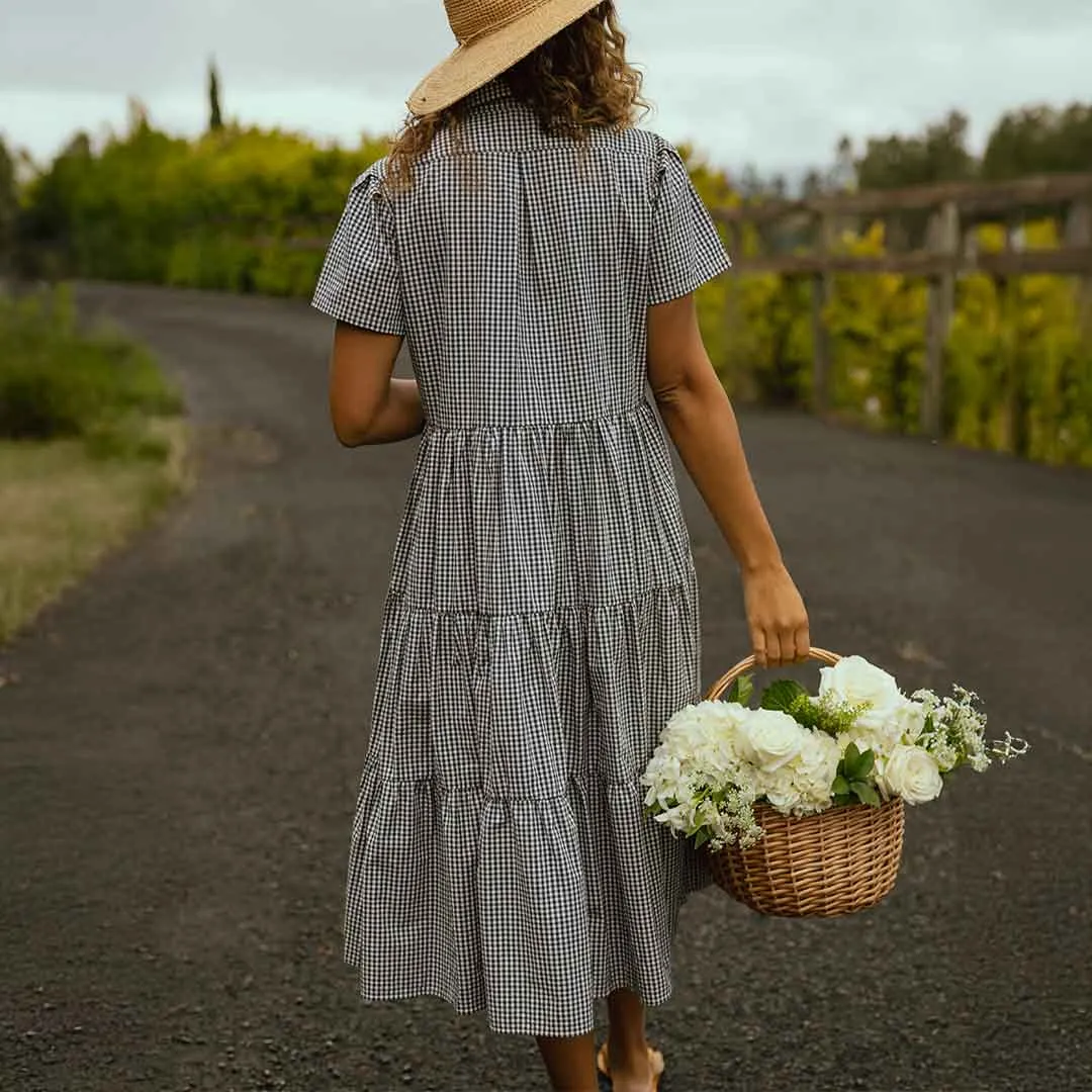 Arroyo Dress, Navy Gingham Cool Nylon