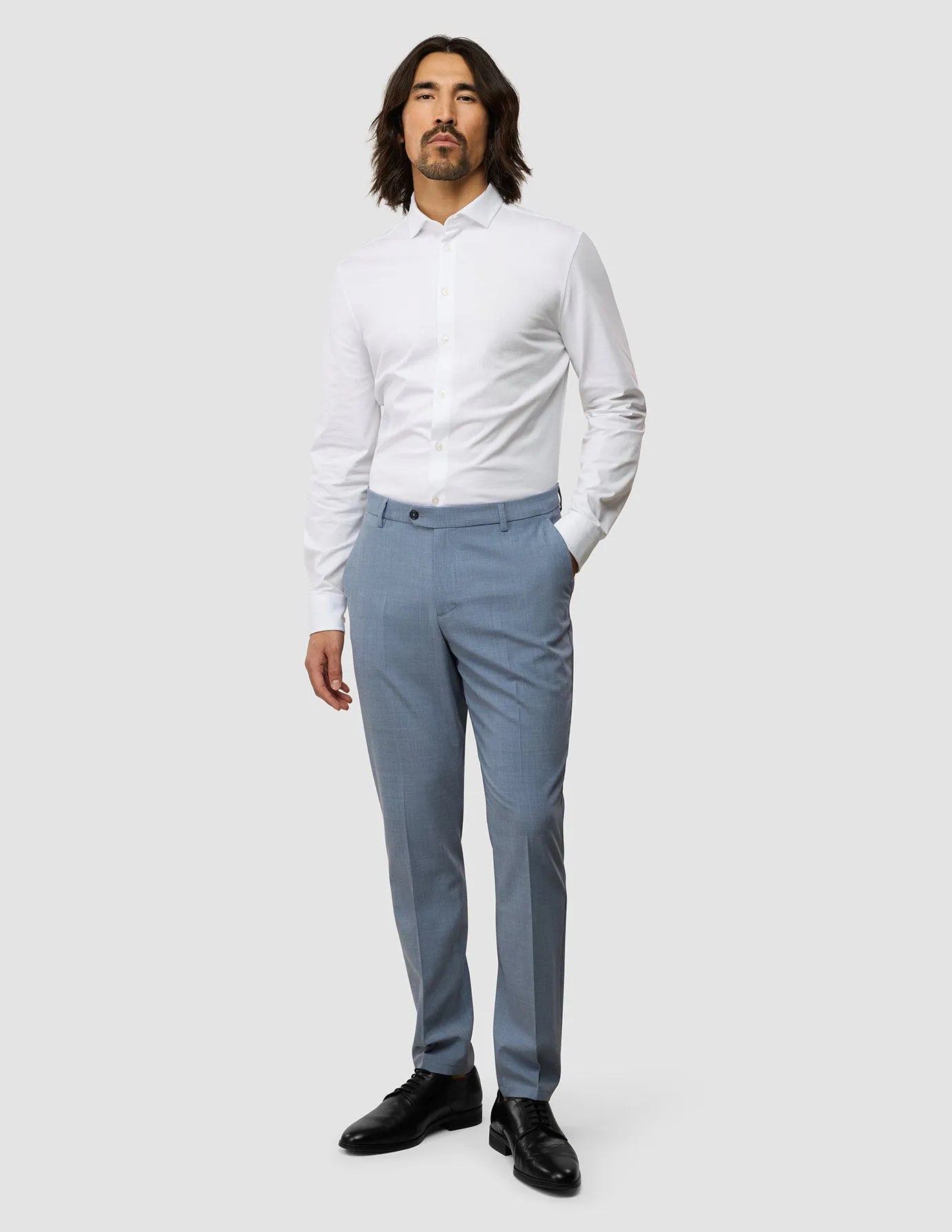 Tech Wool Suit Pants Slim Light Blue Versatile Wearable