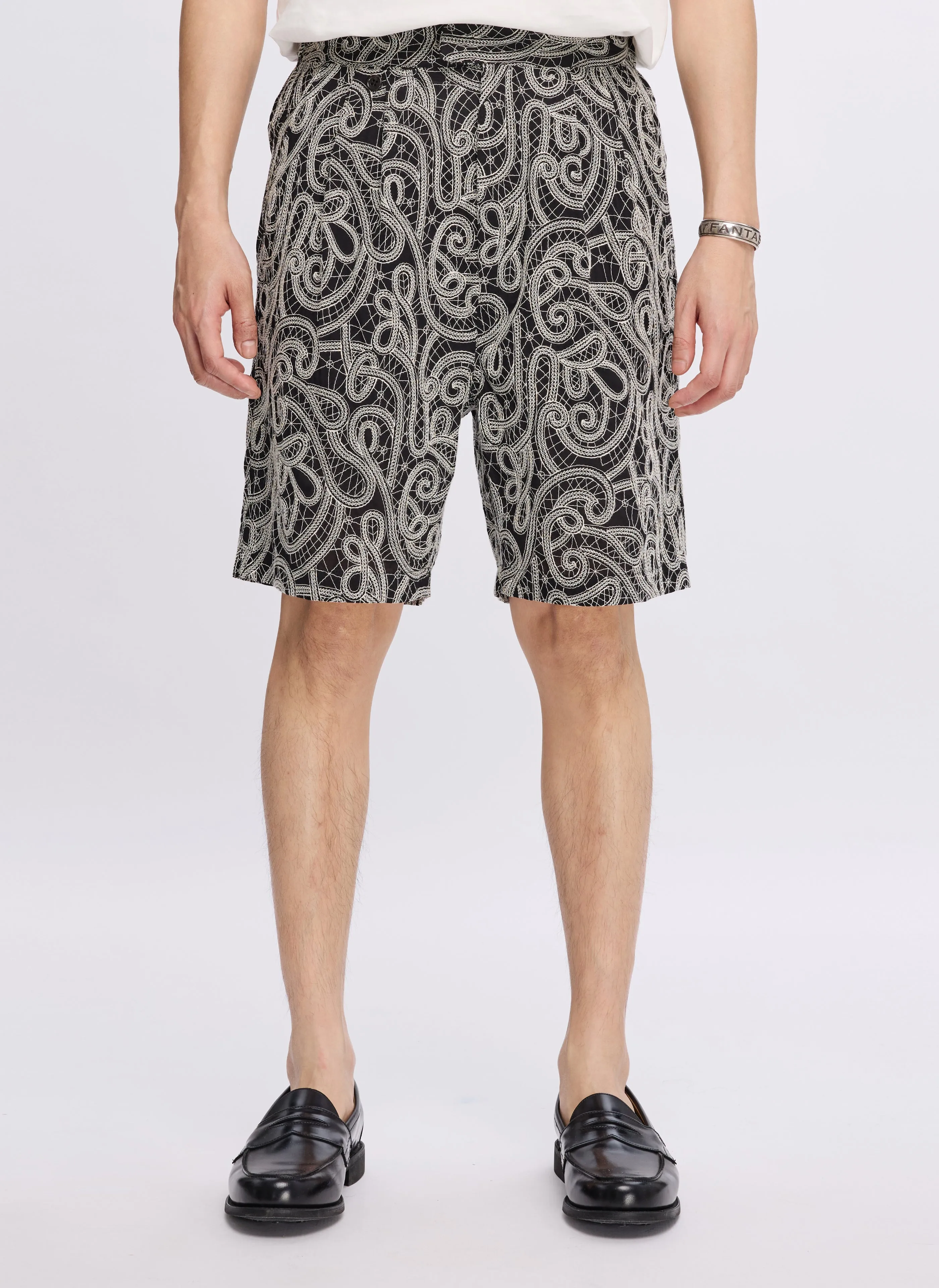 LowMaintenance Winner Vibe Cotton Embroidery Paisley Double Pleats Shorts