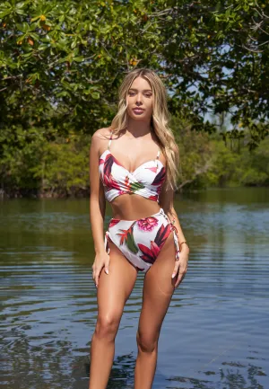 Floral High Waisted Two Piece Ultra Lightweight Weave Anti Slip Grippers