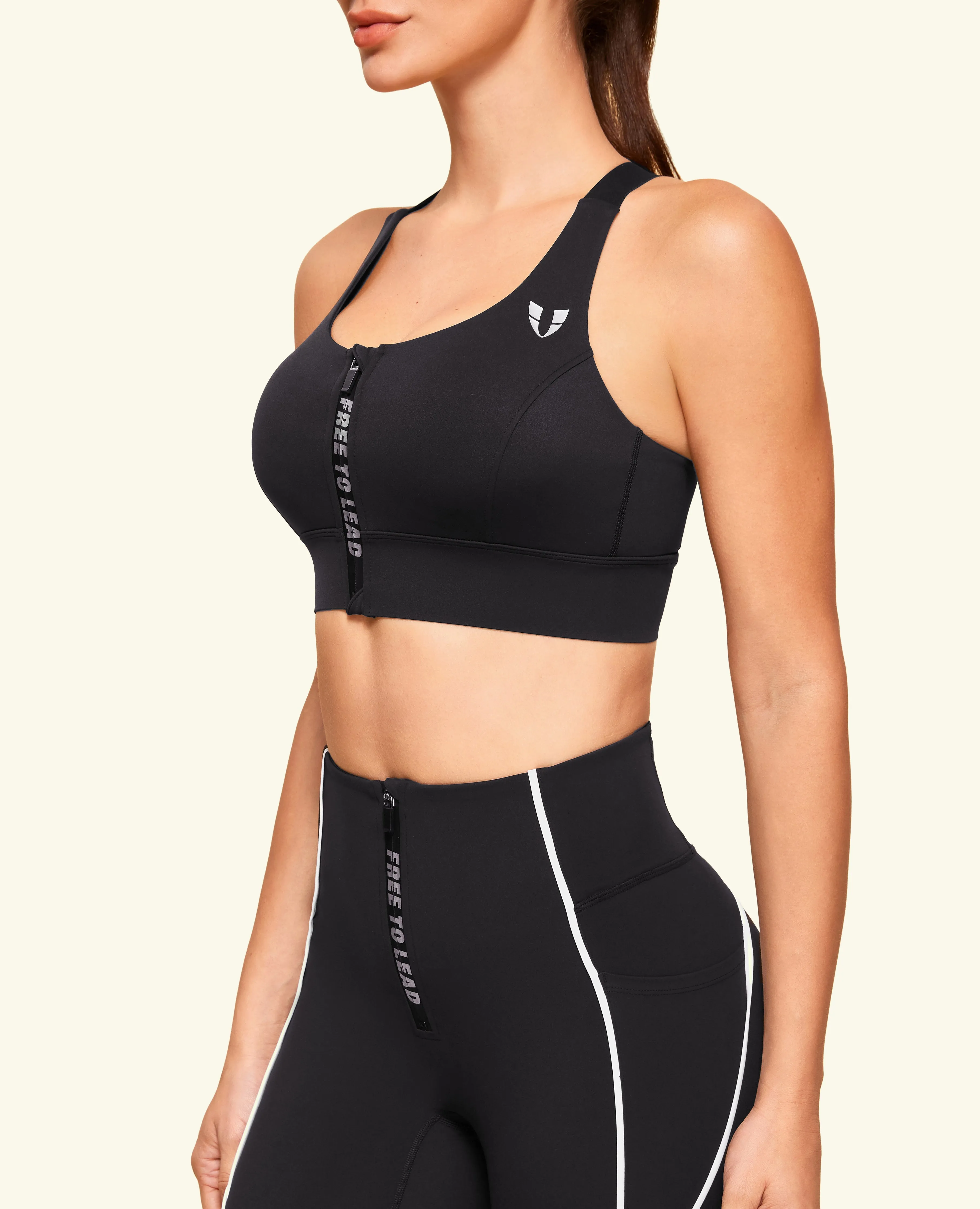 Wear alone seams Energy Zip Front High Support Sports Bra - Black