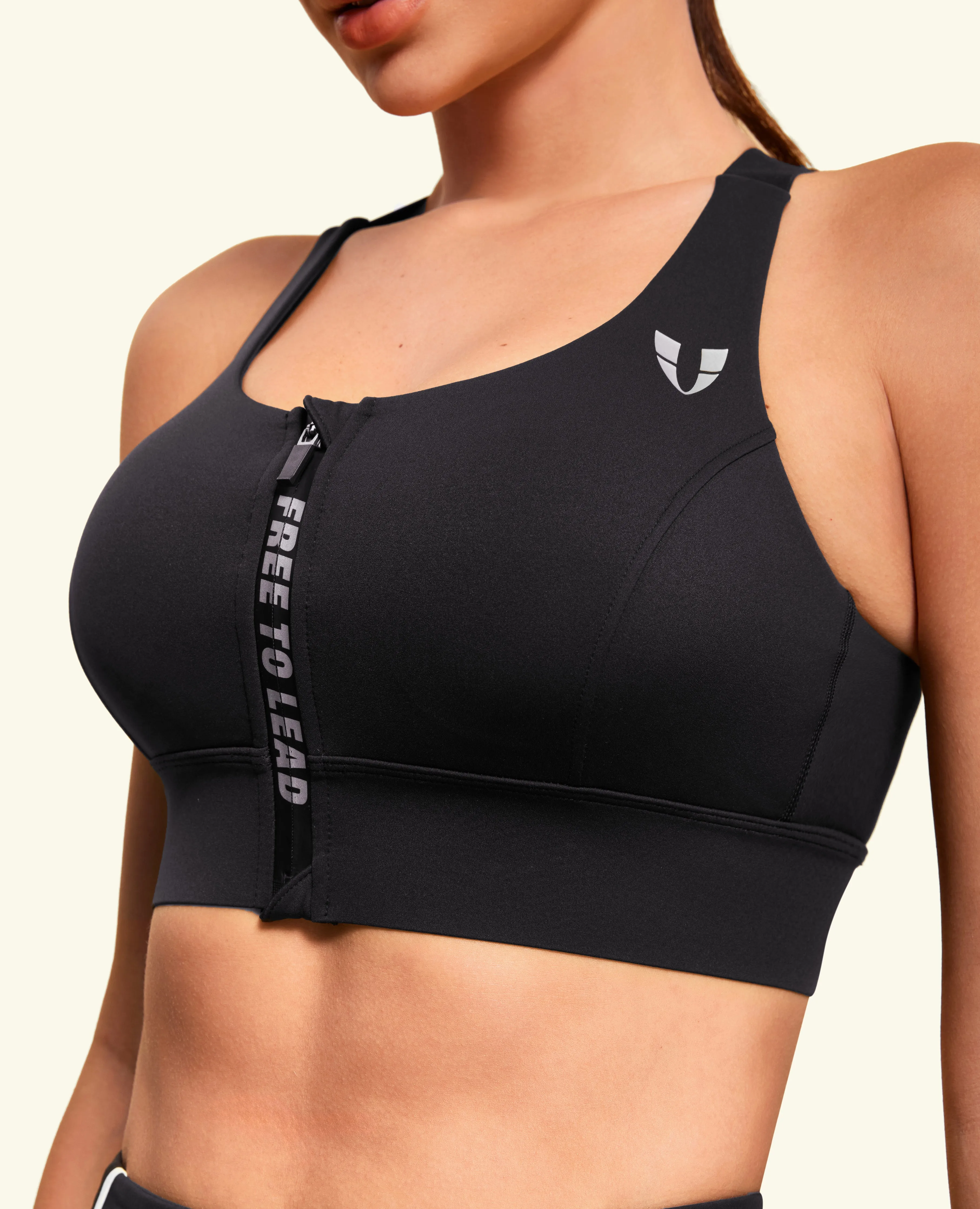 Energy Zip Front High Support Sports Bra - Black Short fit
