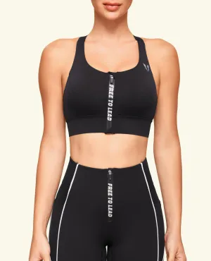 Smooth Surface Energy Zip Front High Support Sports Bra - Black