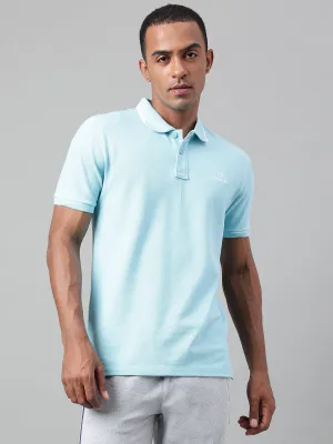 Ventilated Side Panels Corporate Event Alcis Men's Sky Blue Melange Soft-Touch Regular-Fit Athleisure Polo T-Shirt