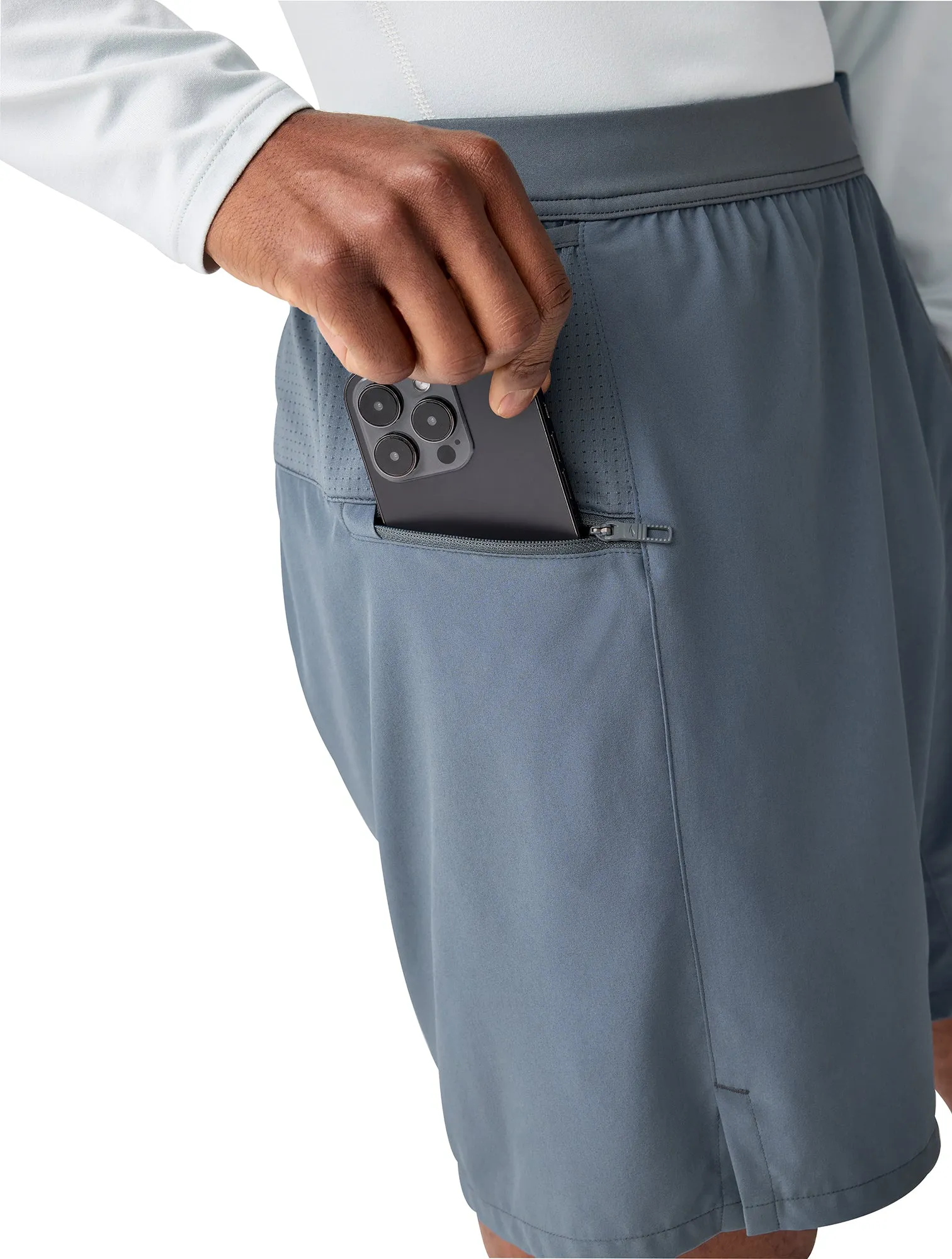 Moisture Wicking Lining Abrasion Resistant Surface Brooks 7 Inch Journey 2 In 1 Mens Running Shorts - Grey