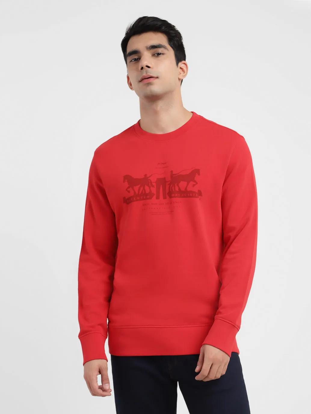 Ribbed Cuffs Men's Brand Logo Crew Neck Sweatshirt