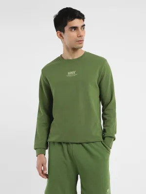 Men's Solid Green Crew Neck Sweatshirt Fashion Feel Odor Resistant Treatment