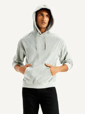 Men's Solid Light-Grey Hooded Sweatshirt Date Night Casual