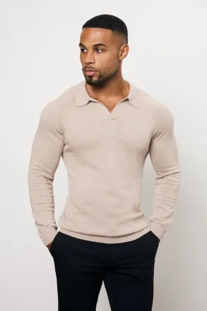 Business Travel Pure Cotton Knitted Open Collar Polo Shirt in Neutral Marl