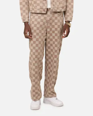 XXIII Checker Board Denim Jeans Tan Outdoor Casual