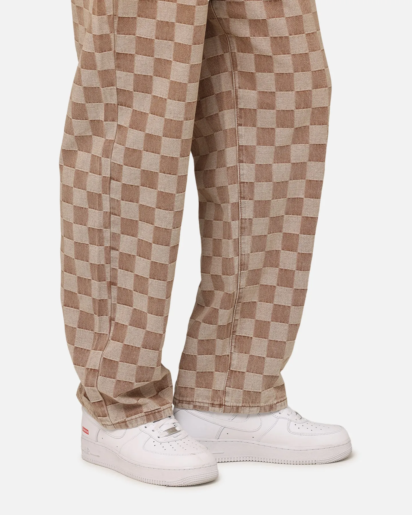Travel Outfit Casual Stretch Effortless Choice XXIII Checker Board Denim Jeans Tan