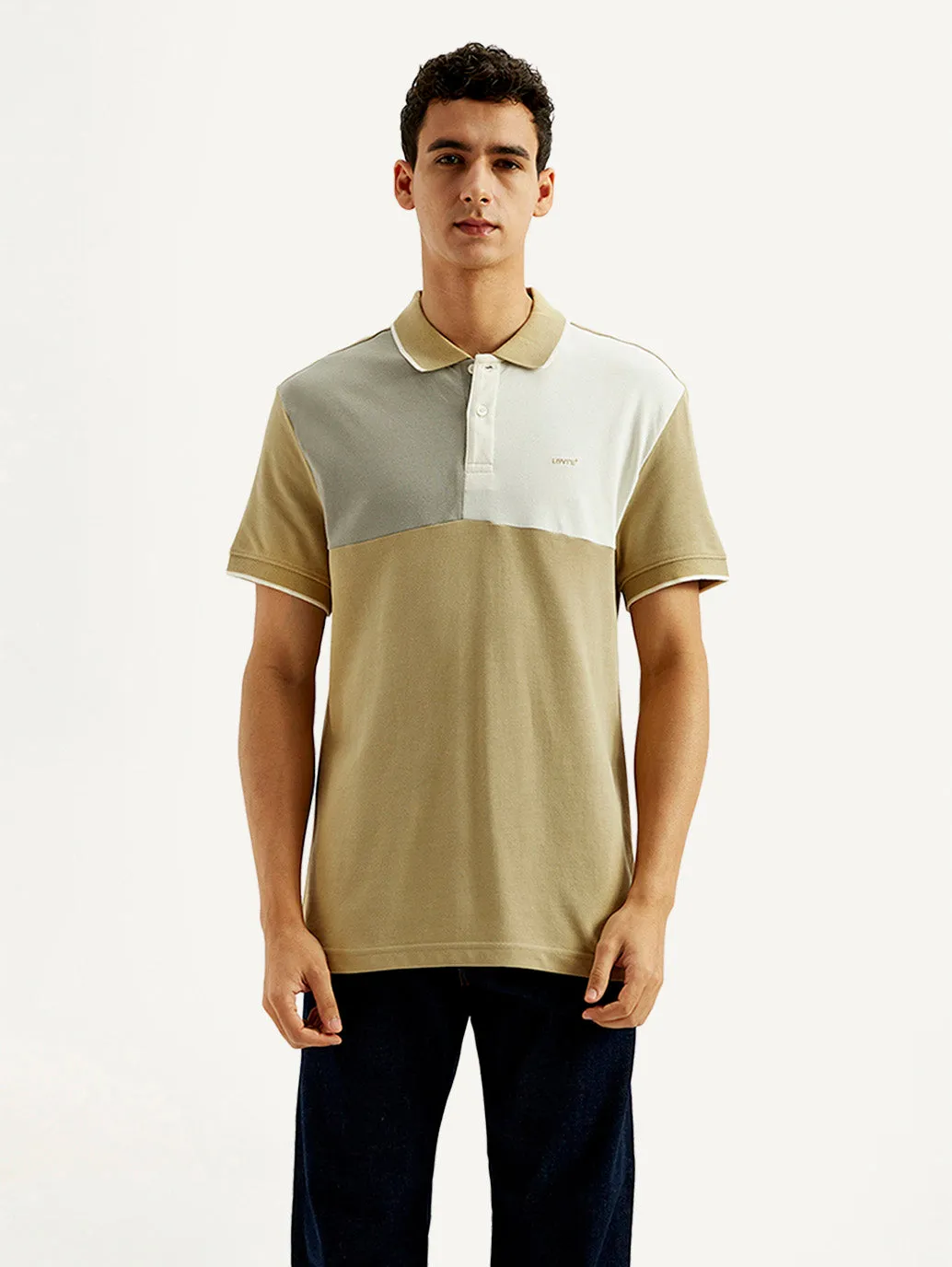 Men's Colorblock Slim Fit Polo T-shirt Placket Reinforcement