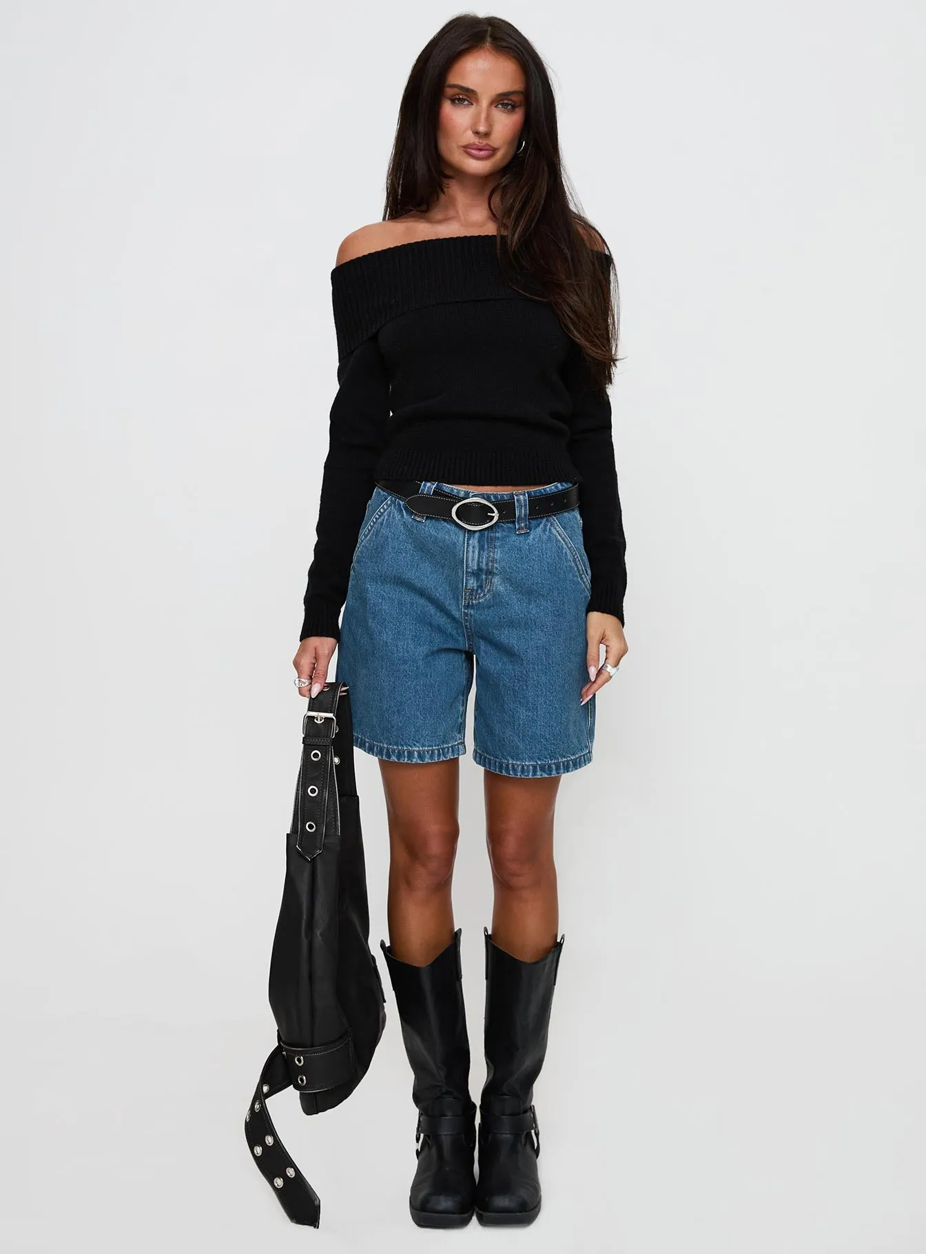 Recycled Polyester Blend Sharp Cut Hurricanes Longline Denim Shorts Mid Wash