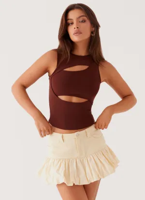 Minimalist Layering Cool Simplicity Kali Denim Mini Skirt - Ivory