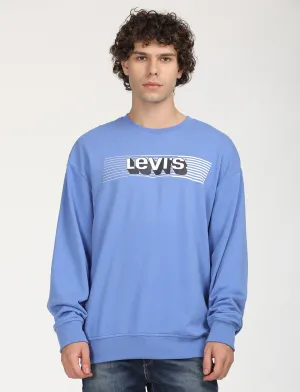 microfiber Men's Solid Blue Crew Neck Sweatshirt
