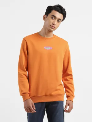 Anti Pill Finish Men's Solid Orange Crew Neck Sweatshirt