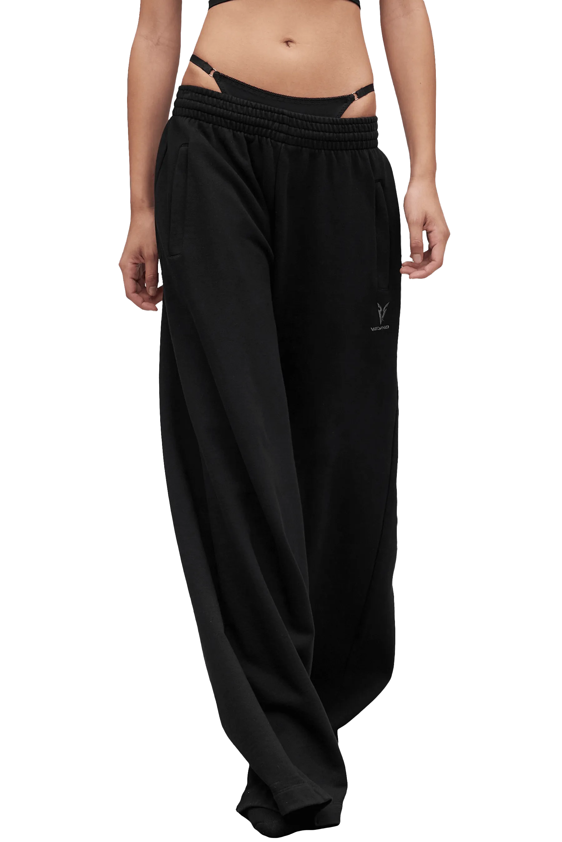 WIDE LEG JOGGERS - Black Reflective accents Water resistant coating