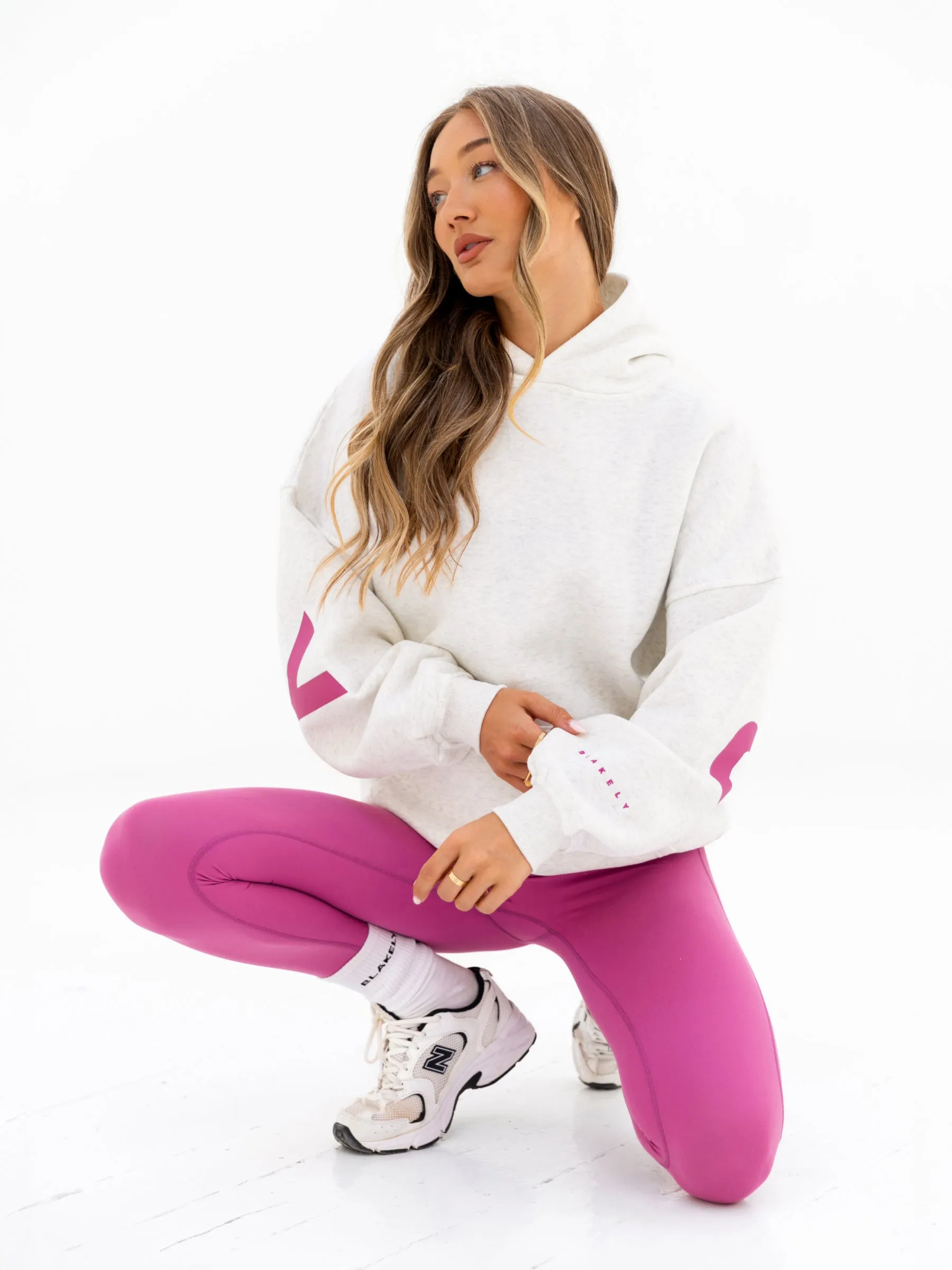Isabel Oversized Hoodie - Marl White & Pink Matching Set
