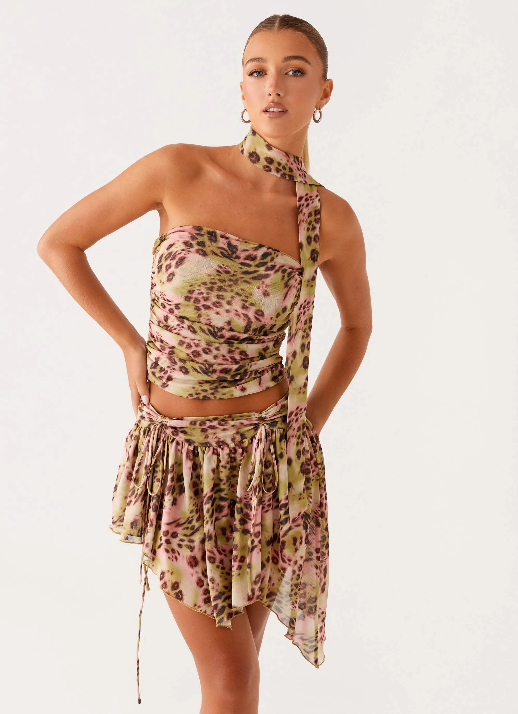 Hot Like Me Mini Skirt - Swirl Leopard Tie-Detail
