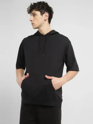 Relaxed Look Men's Brand Logo Black Hooded Sweatshirt