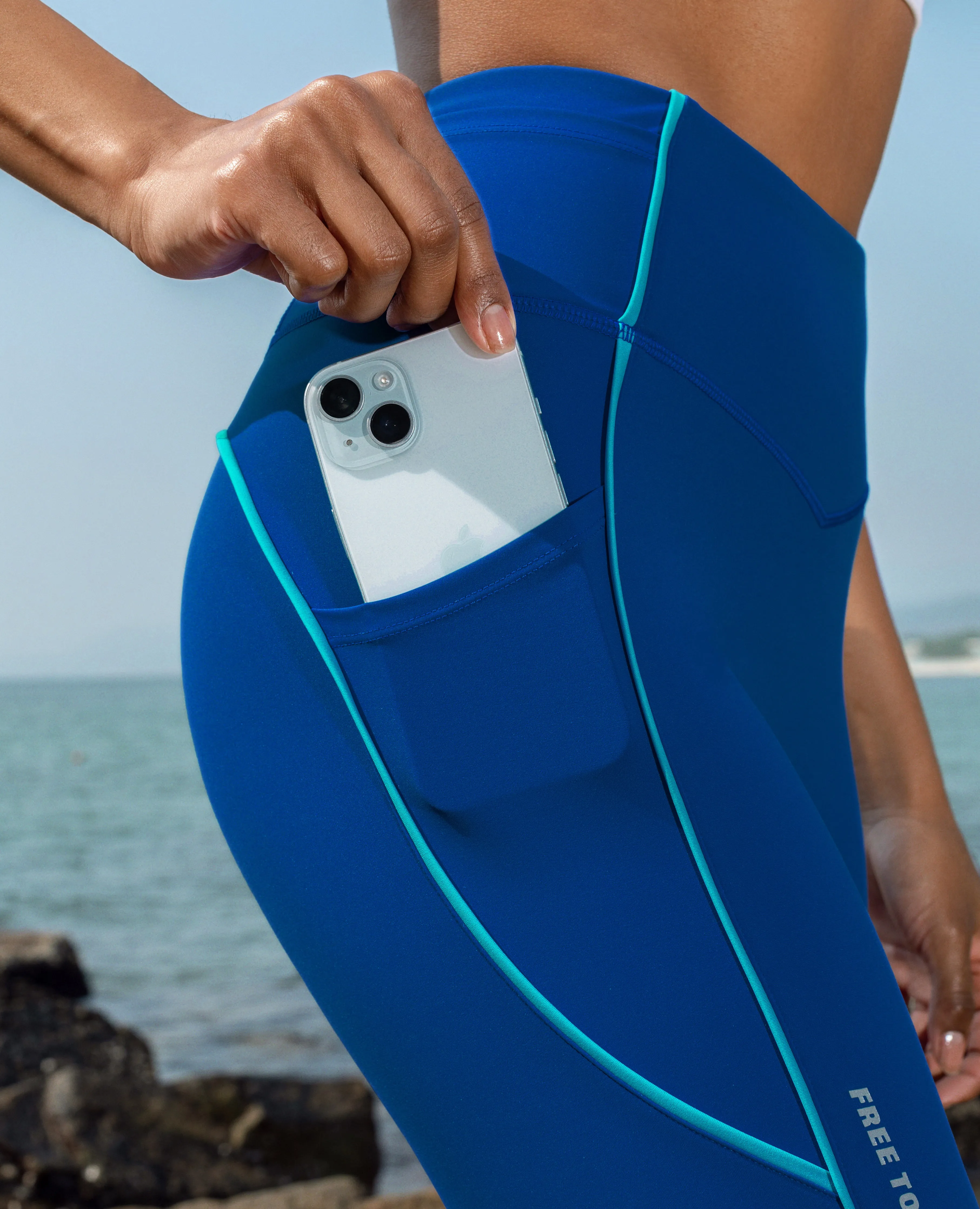 Butt Lifting Athletic Pockets Leggings - Blue Fitness Training Eco Friendly