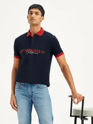 Sporty Look Durable Ribbed Cuffs Men's Embroidered Slim Fit Polo T-Shirt