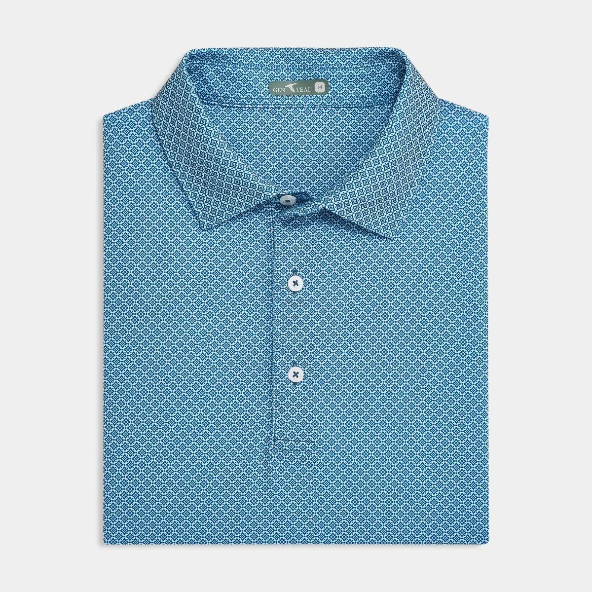 Navy Diamond Lattice Printed Performance Polo Classic Neckline Golf Apparel