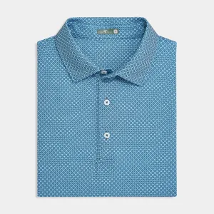 Navy Diamond Lattice Printed Performance Polo Classic Neckline Golf Apparel