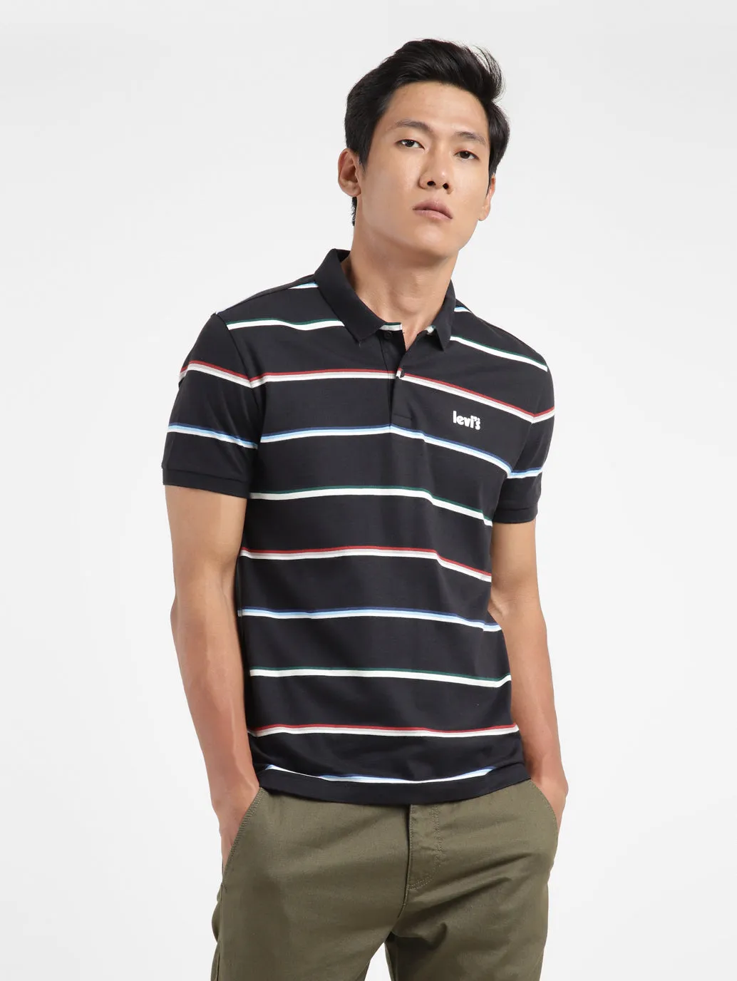 PreShrunk Cotton Blend Men's Striped Polo T-shirt