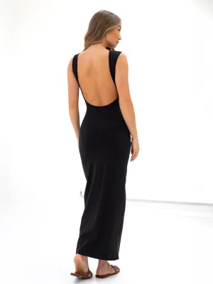 Firm Leather Solea Backless Maxi Dress - Black