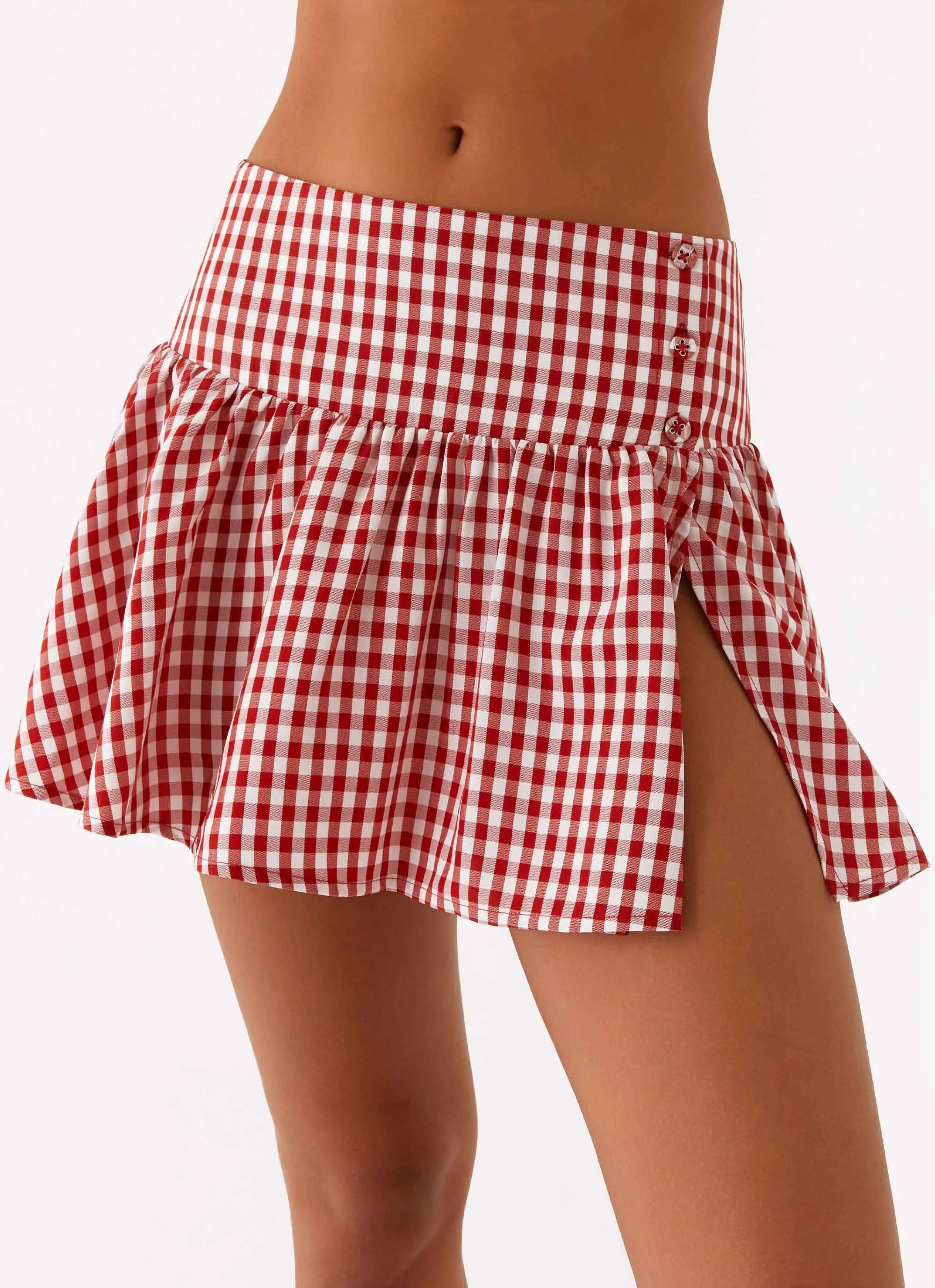 Velvet-Edge Elegant Vibe Bellamy Mini Skirt - Red Gingham