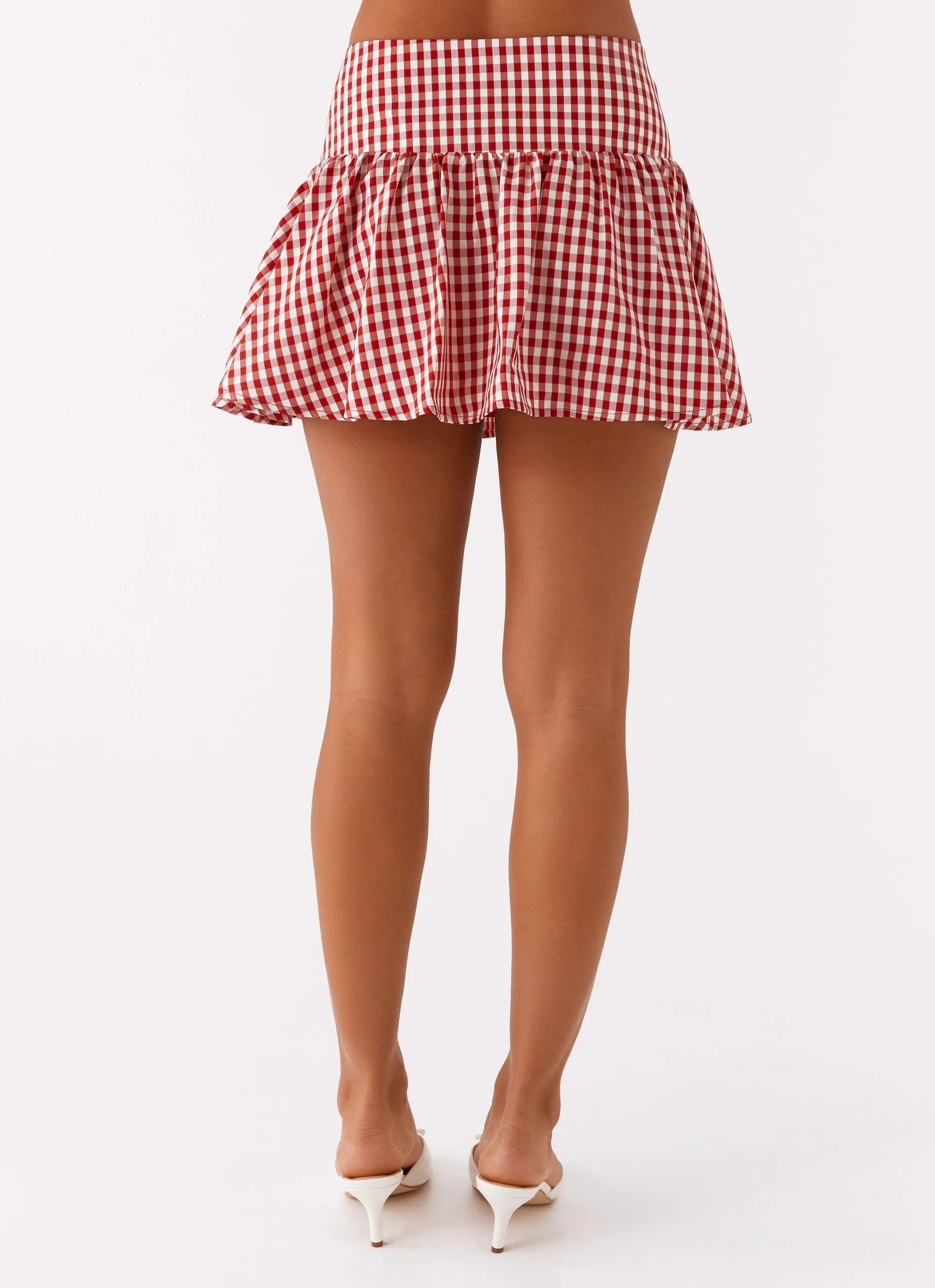 Front Ruffle Bellamy Mini Skirt - Red Gingham