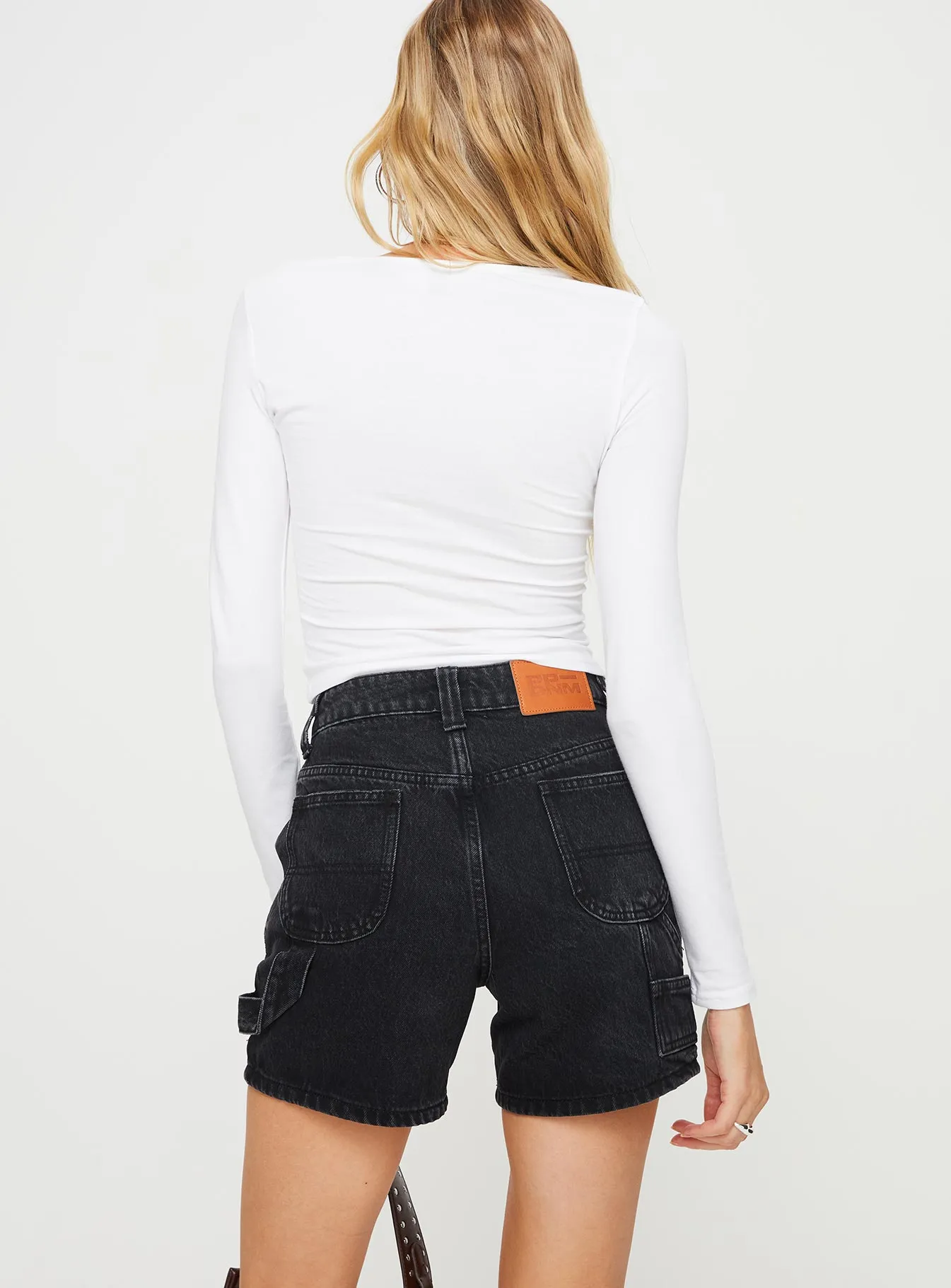 Lou Carpenter Denim Shorts Washed Black Tailored Fit Dense Fit