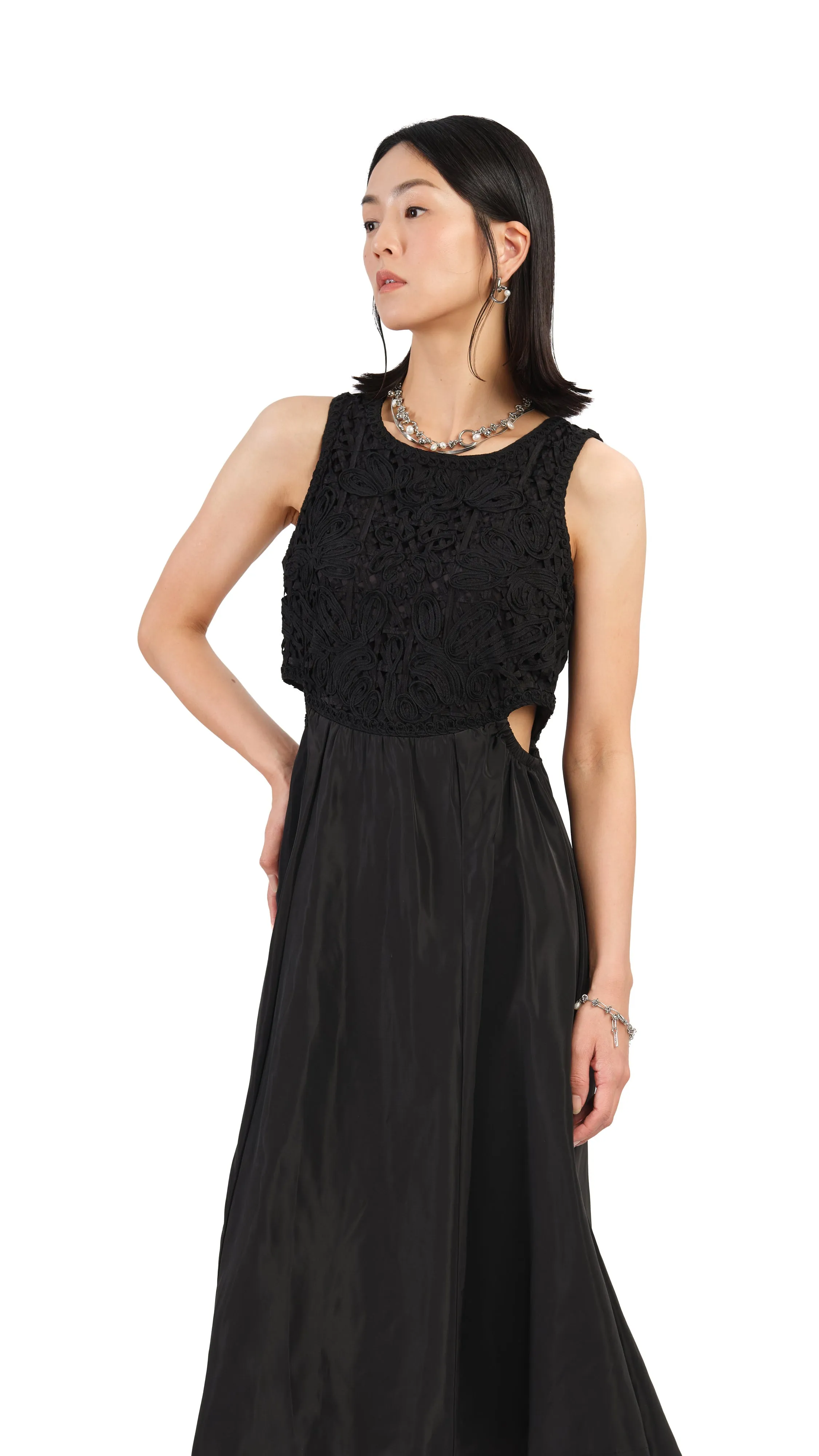 WrinkleFreeFabric Icon Fit Cord Embroidery Dress