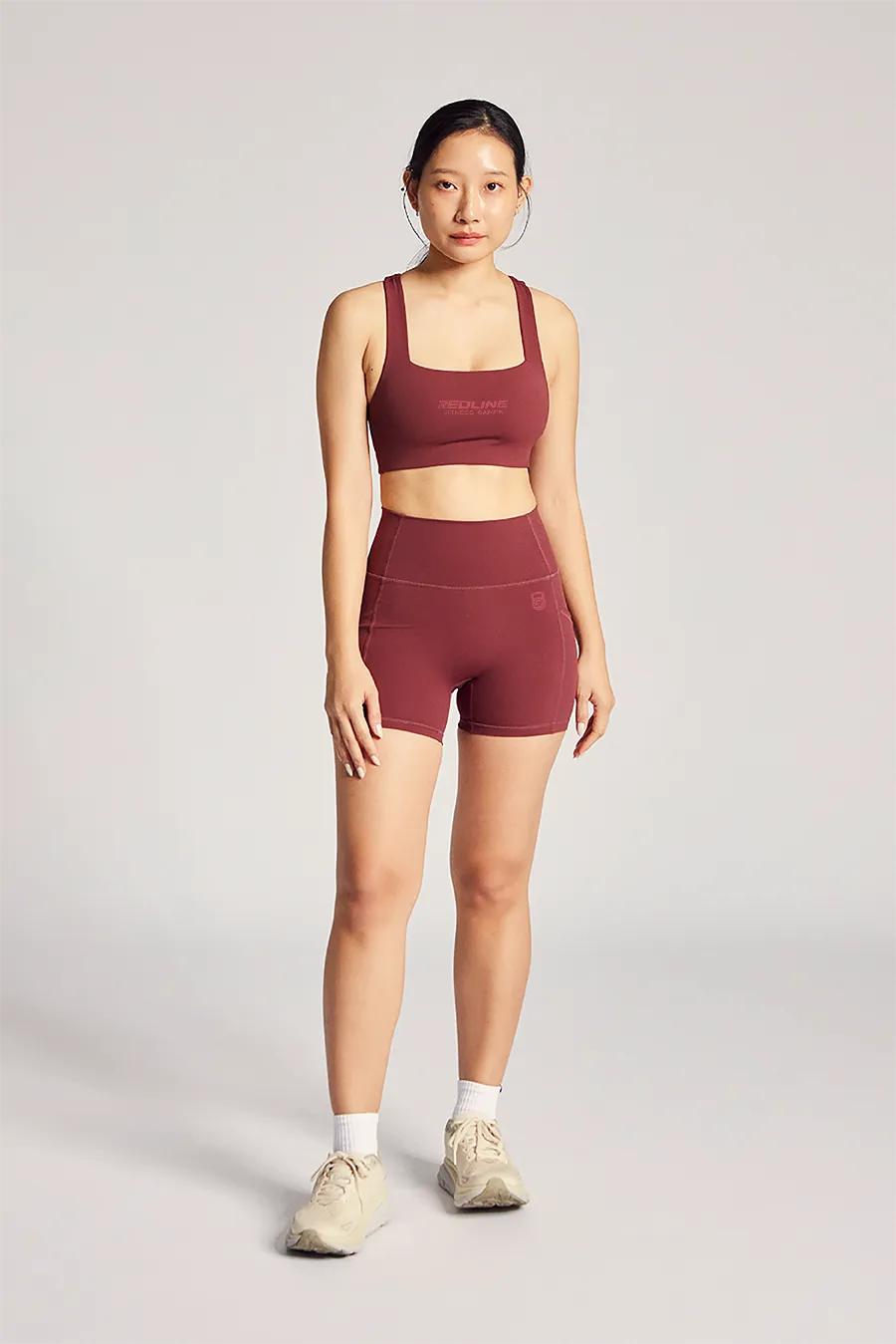 Stretchy Material Mock neck seams [REDLINE] Boxy Bra in Dark Cherry