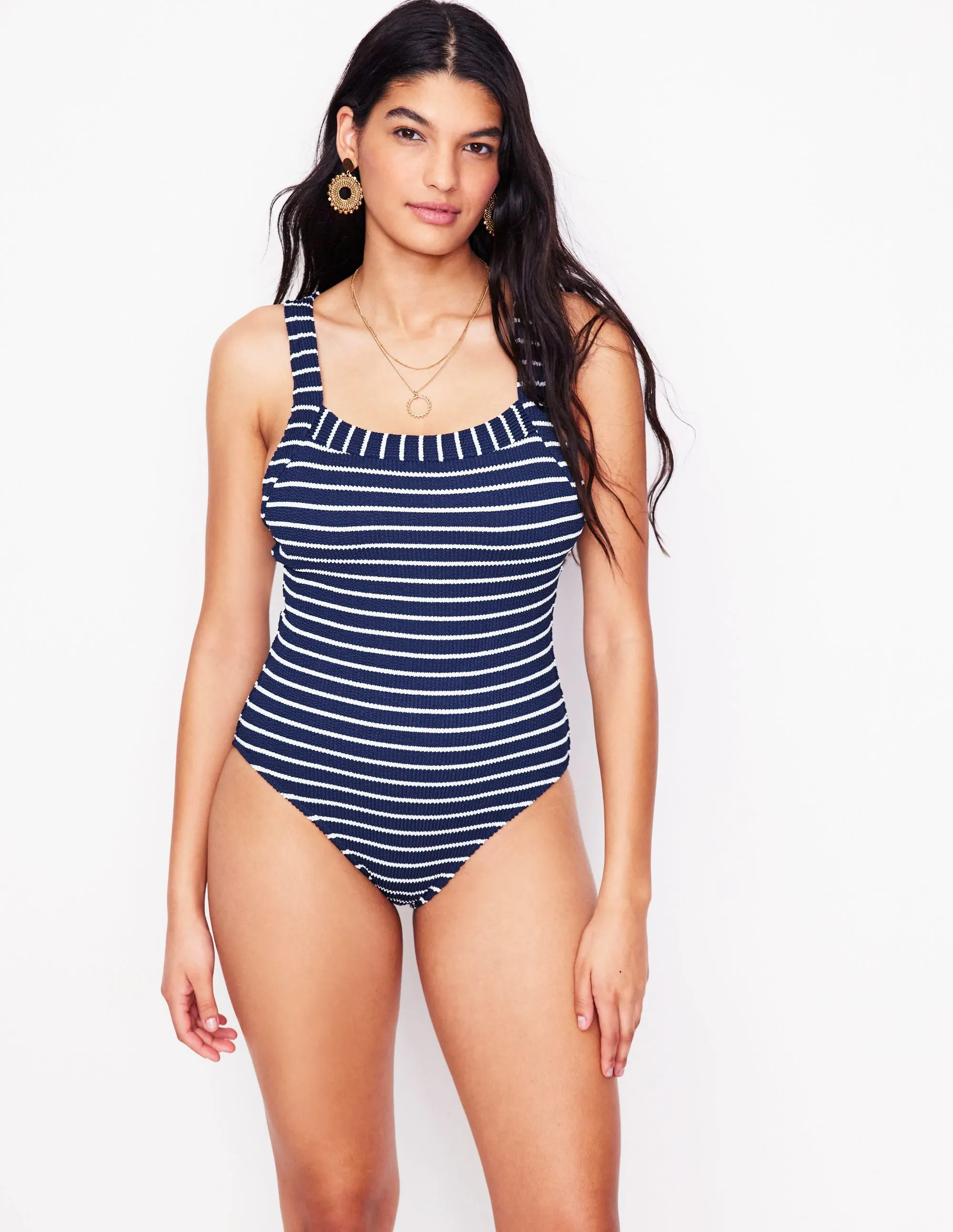 Scoop Cross Back Swimsuit-Navy/ Ivory Vacation-Must-Have