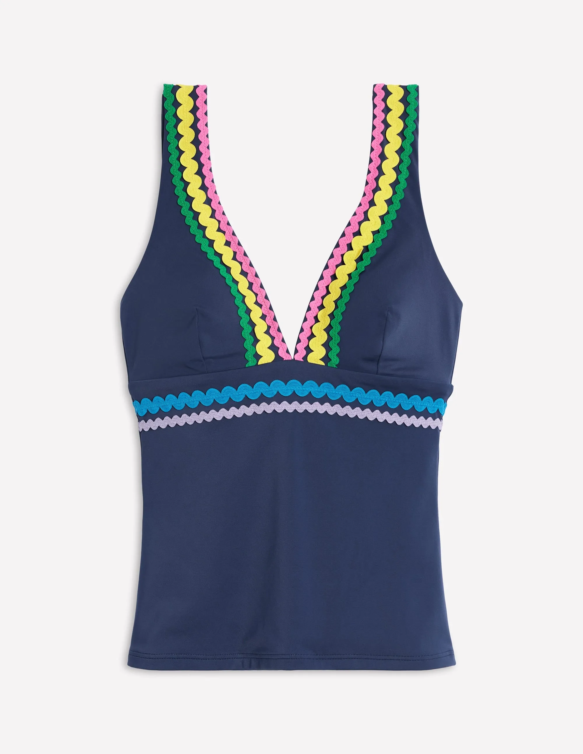 Porto Tankini Top-Navy Rik Rak Side-Tie Waterfront Vacation