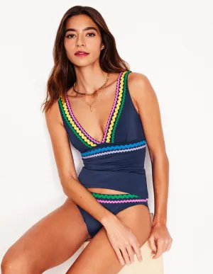 Shrink Resistant Material Porto Tankini Top-Navy Rik Rak