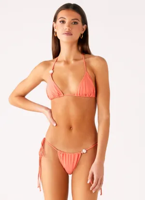 Comfortable Wear Matte-Look Ryland Bead Bikini Top - Coral