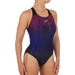 Speedo Digital Placement Powerback Womens Swimsuit - Black Contrast-Trim