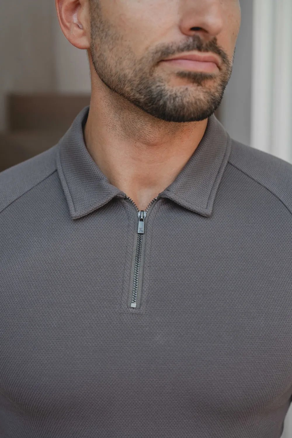 Zip Neck Polo Shirt in Graphite Trendy Colors UV Protection