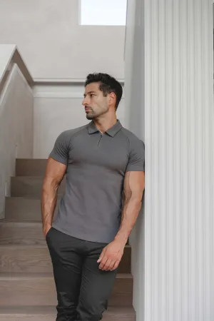 SlimFit Design Team Uniform Zip Neck Polo Shirt in Graphite