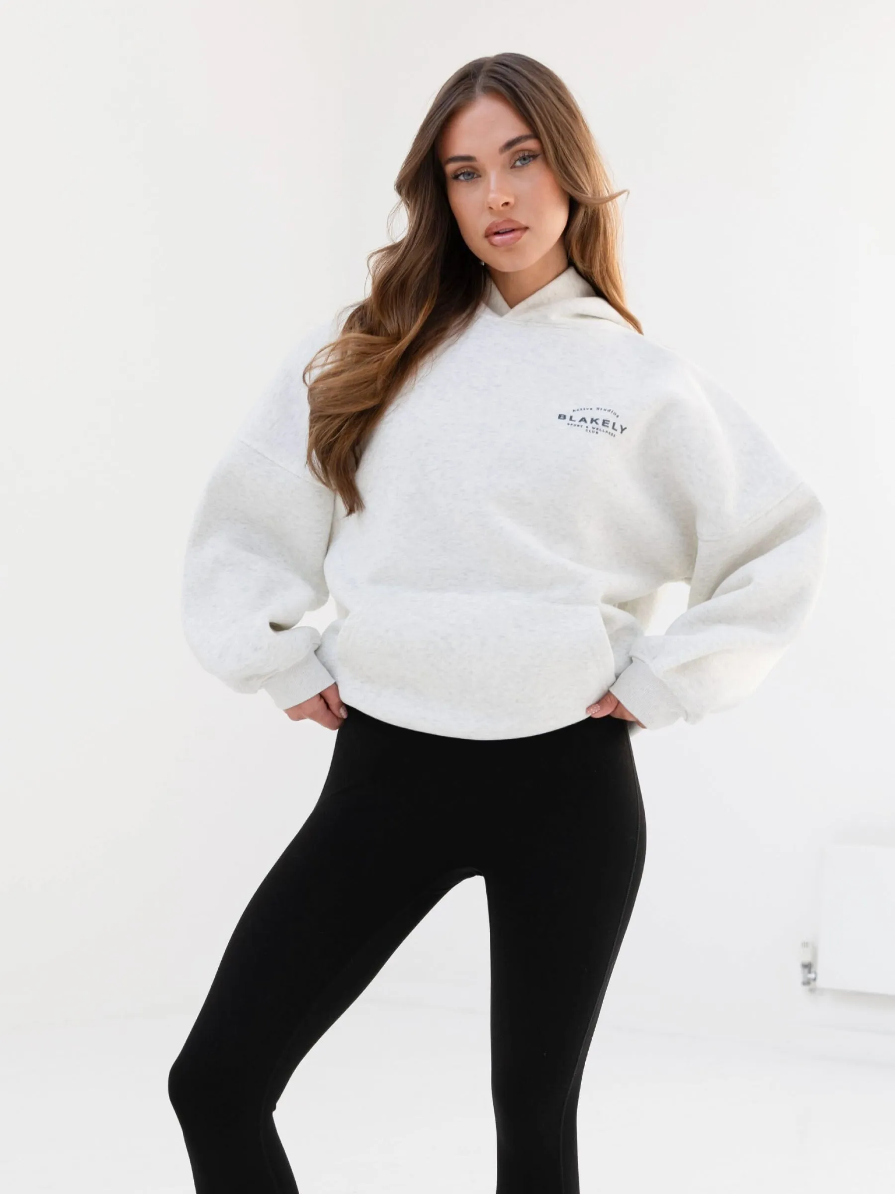 Active Studios Oversized Hoodie - Marl White & Slate Blue Outdoor Gear DIY wear