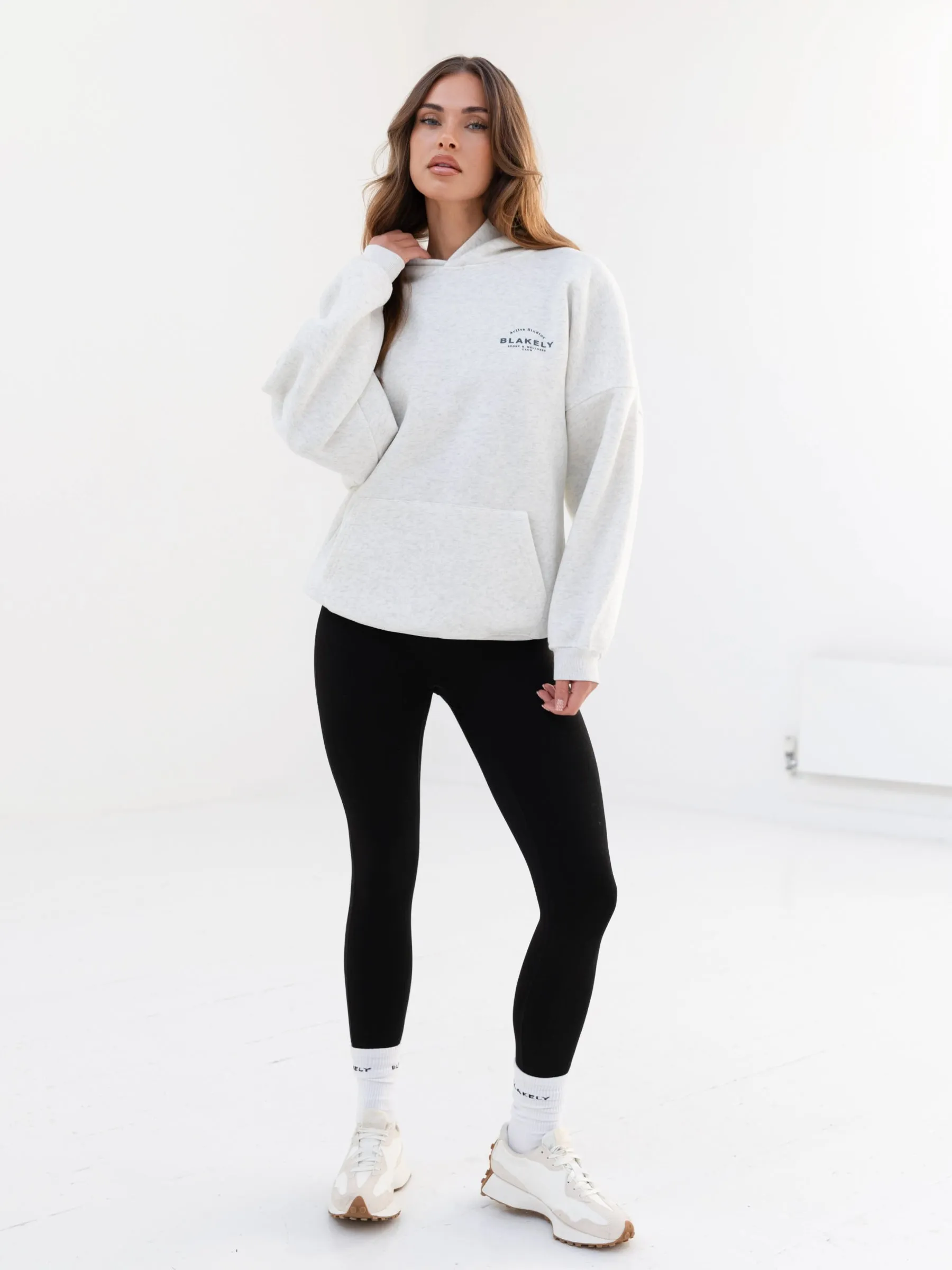 Active Studios Oversized Hoodie - Marl White & Slate Blue Compact Knit Collar Sustainable fashion