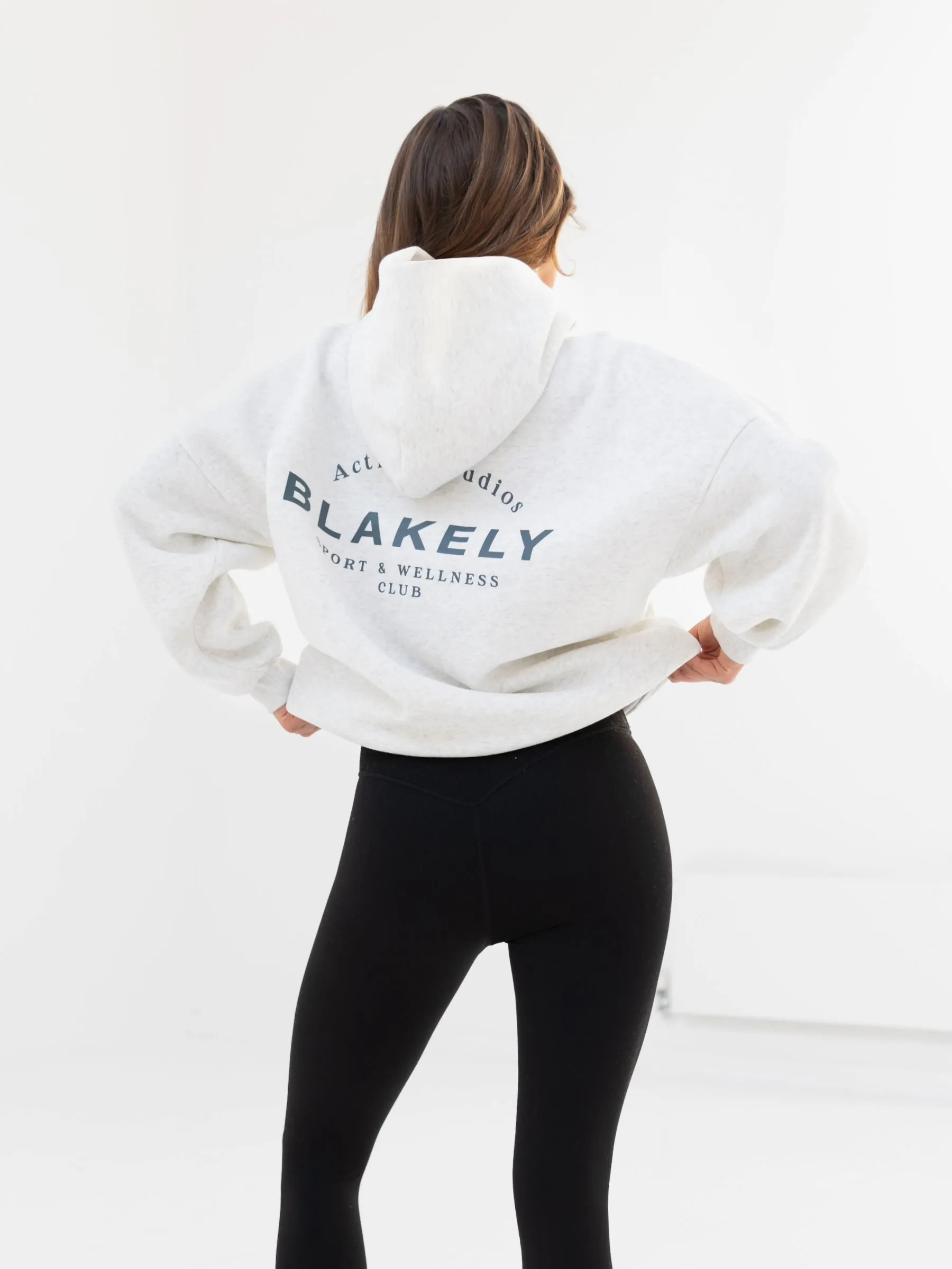 Active Studios Oversized Hoodie - Marl White & Slate Blue Non Restrictive Fit