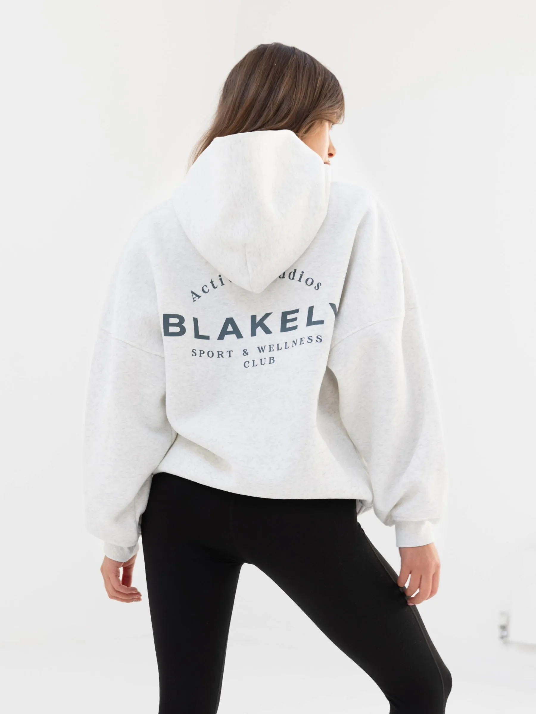Active Studios Oversized Hoodie - Marl White & Slate Blue Festival wear Outdoor Activity